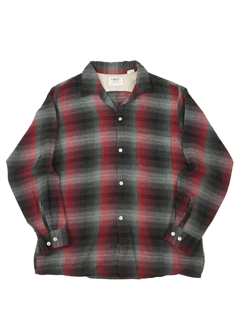 60'S ARROW PLAID RAYON SHIRT BLACK/RED (SIZE. MEDIUM) 