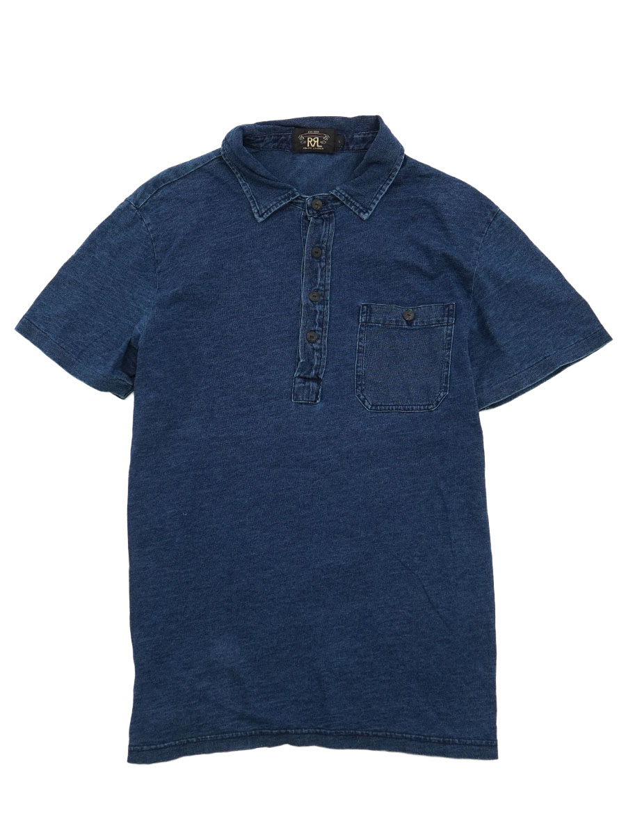 RRL 100% COTTON HALF BUTTON INDIGO POLO SHIRT (SIZE. LARGE