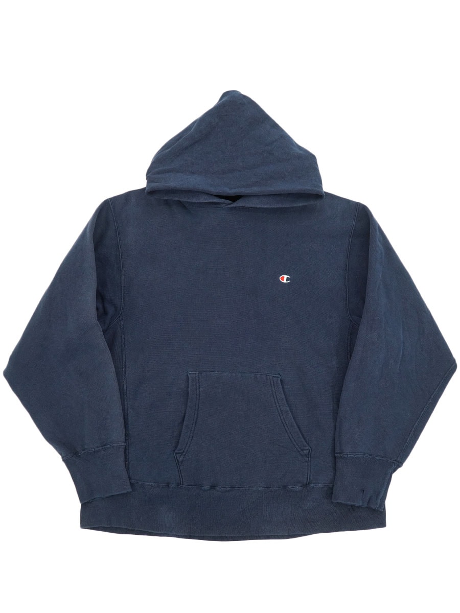 80's Champion reverse weave ネイビーフェード 80'S CHAMPION REVERSE WEAVE HOODIE PLAIN NAVY (SIZE. LARGE) | NEW