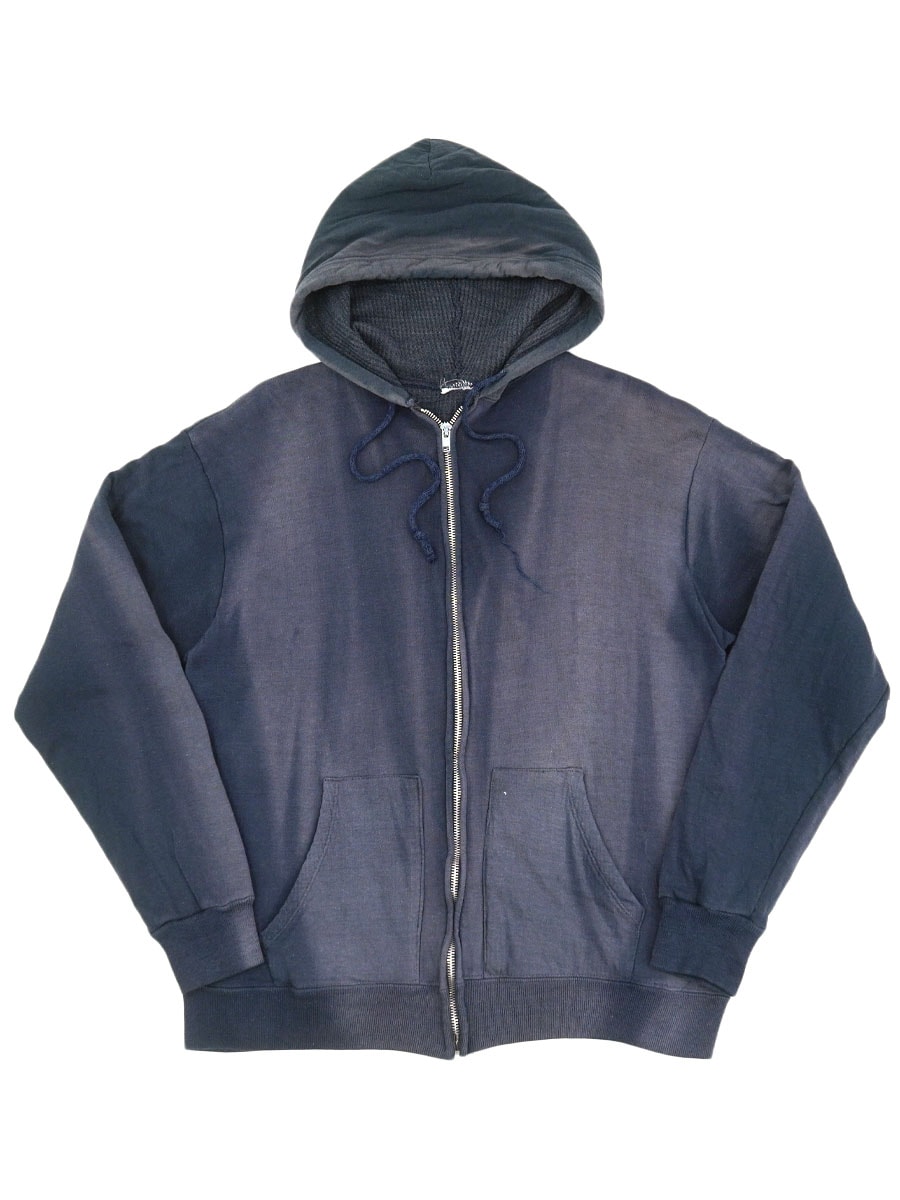 60'S～ THERMAL LINED FULL ZIP HOODED SWEAT SHIRT NAVY (SIZE.LARGE