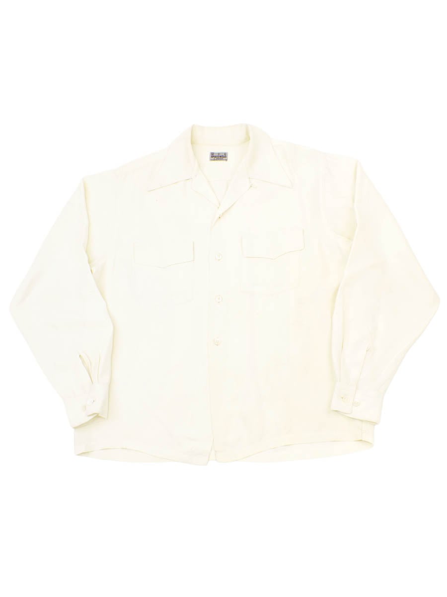 50'S SPORTSWEAR BY PIERCE PLAIN L/S RAYON SHIRT WHITE (SIZE.MEDIUM
