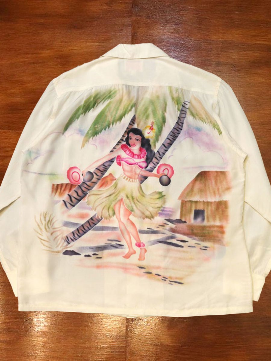 1940s L/S BACK PANEL HAWAIIAN , Size  L