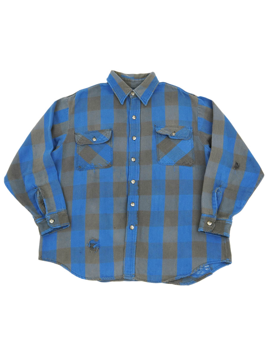 90's ST JOHN'S BAY PLAID FLANNEL SHIRT BLUE/BLACK (SIZE.X LARGE