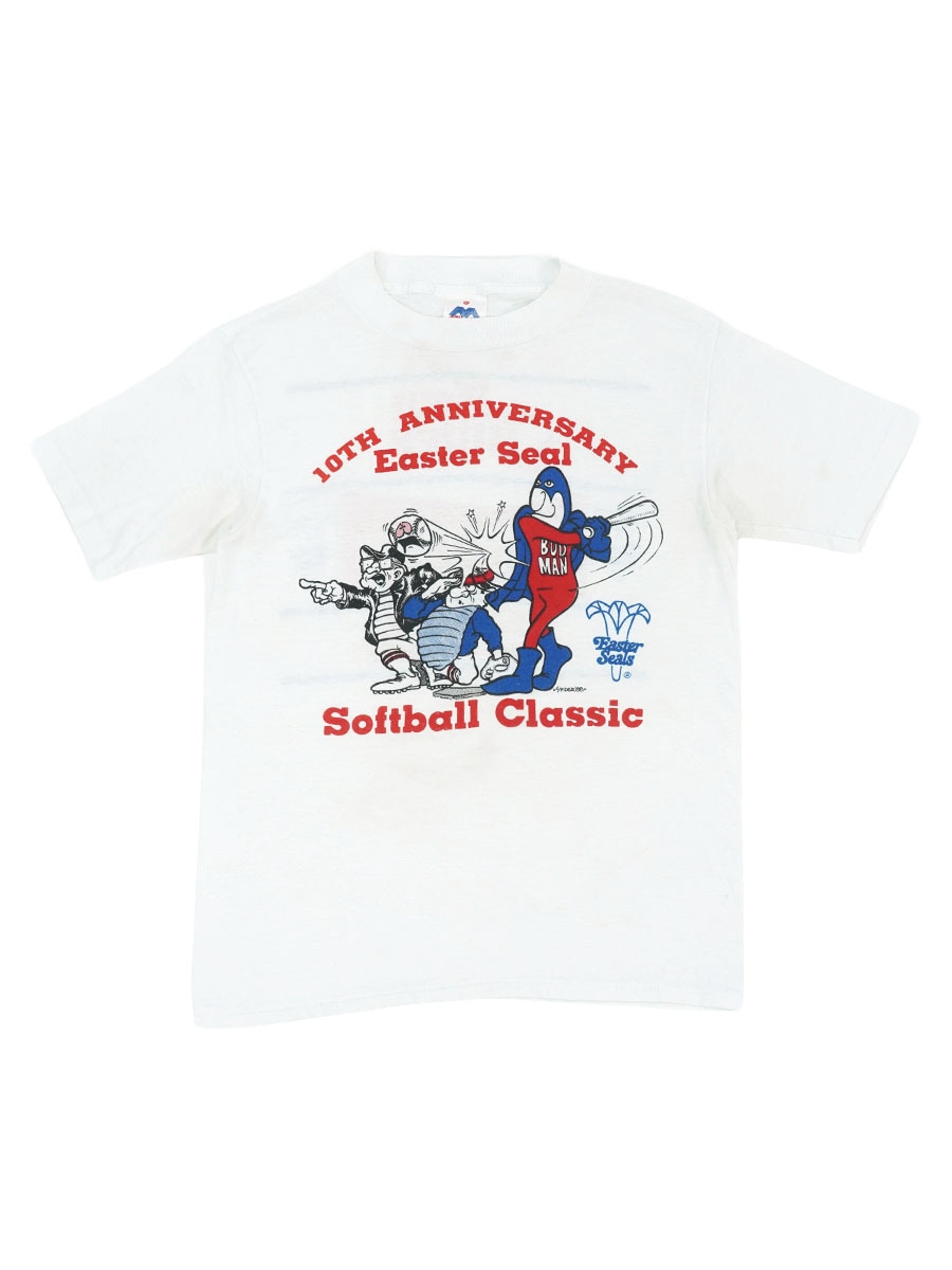 80'S MILLER ''EASTER SEALS SOFTBALL CLASSIC'' BUD MAN PRINT T SHIRT (SIZE.MEDIUM) MADE IN USA