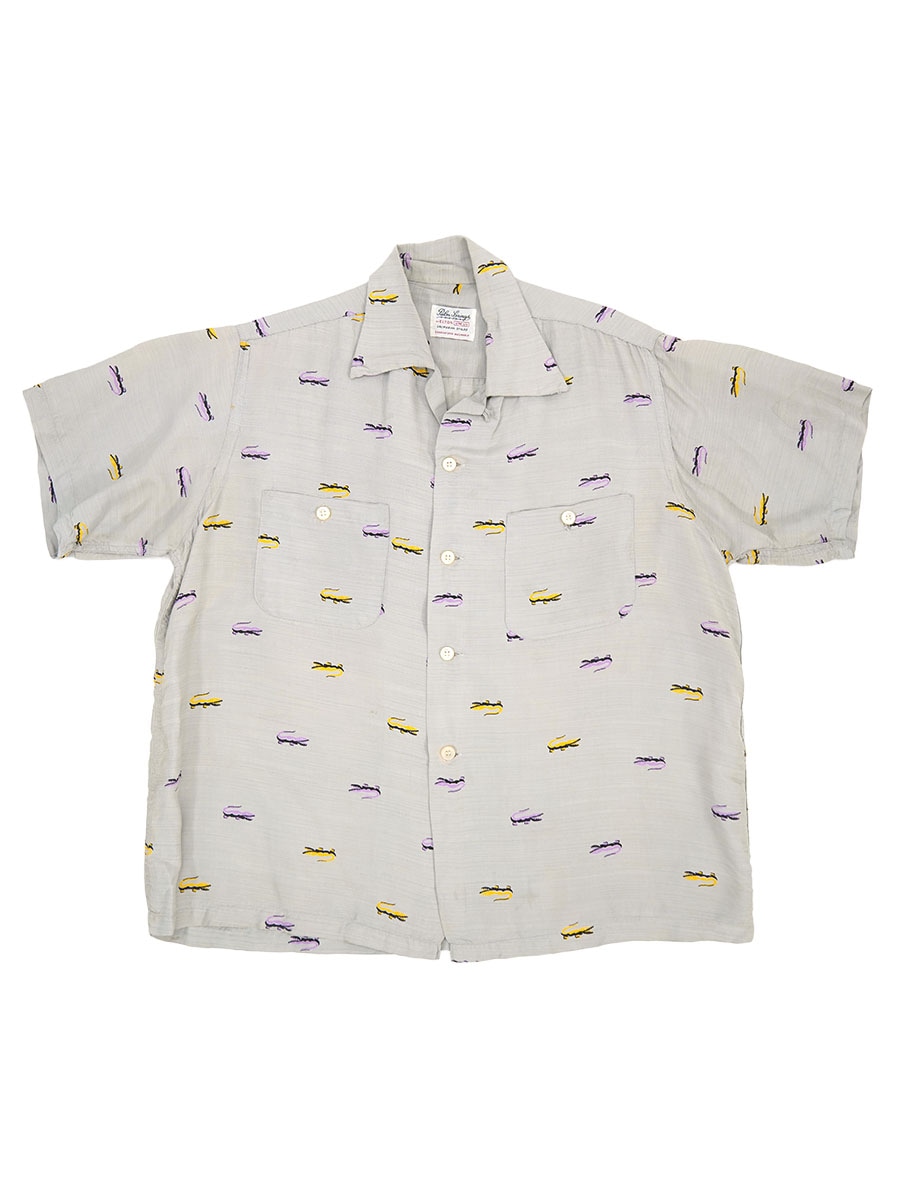 50'S PALM SPRINGS CROCODILE PATTERN S/S RAYON SHIRT (SIZE.MEDIUM