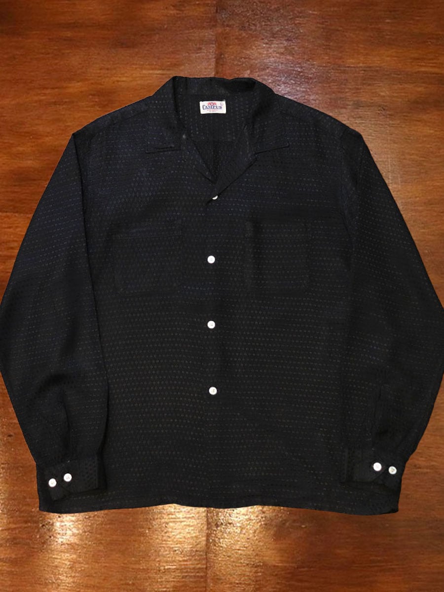 1960s L/S BLACK RAYON SHIRT , Size L