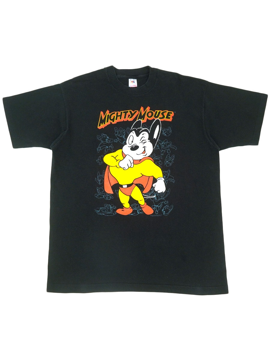 90'S FRUIT OF THE LOOM ''MIGHTY MOUSE'' T SHIRT BLACK (SIZE.X LARGE) MADE IN USA