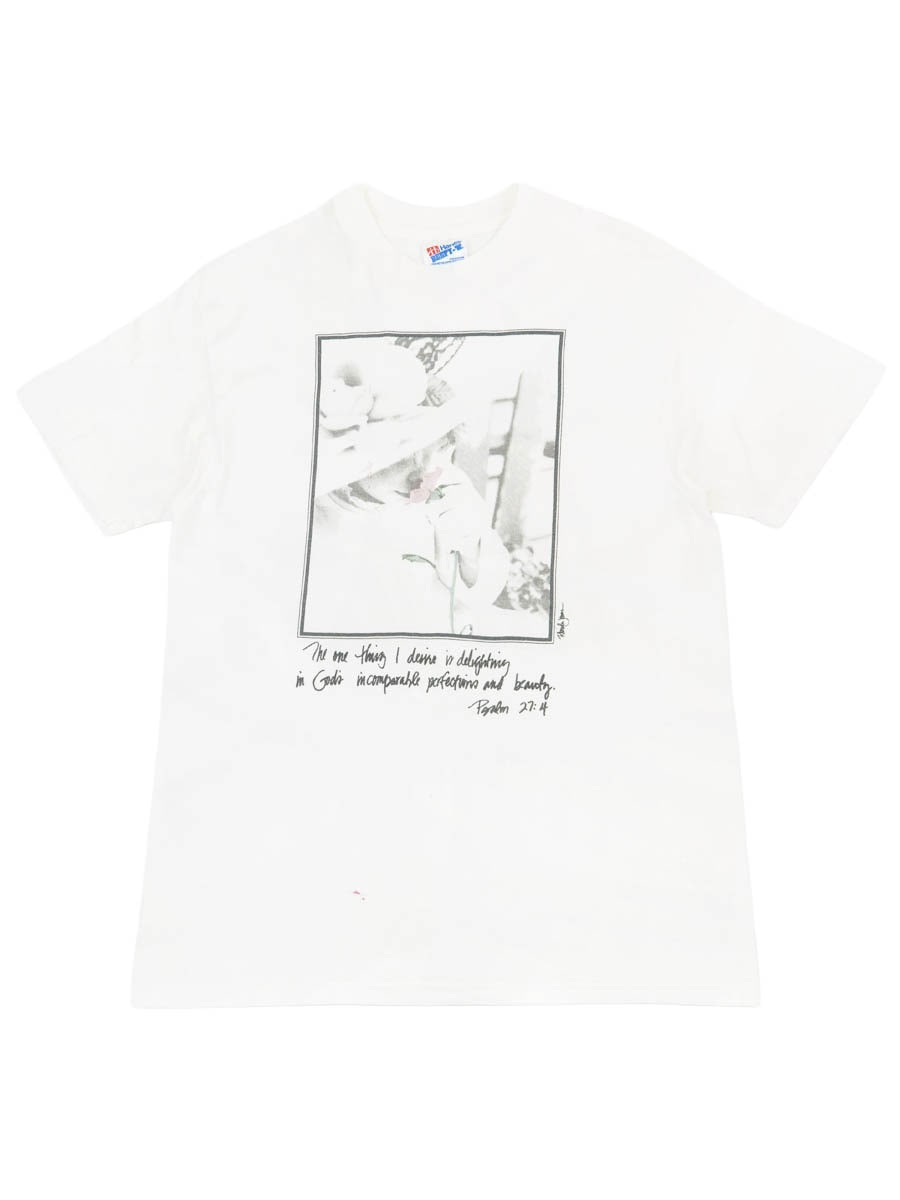 90'S HANES ''THE ONE THING I DESIRE IS DELIGHTING IN GOD'S INCOMPARABLE PERFECTIONS AND BEAUTY.'' T SHIRT (SIZE.MEDIUM)