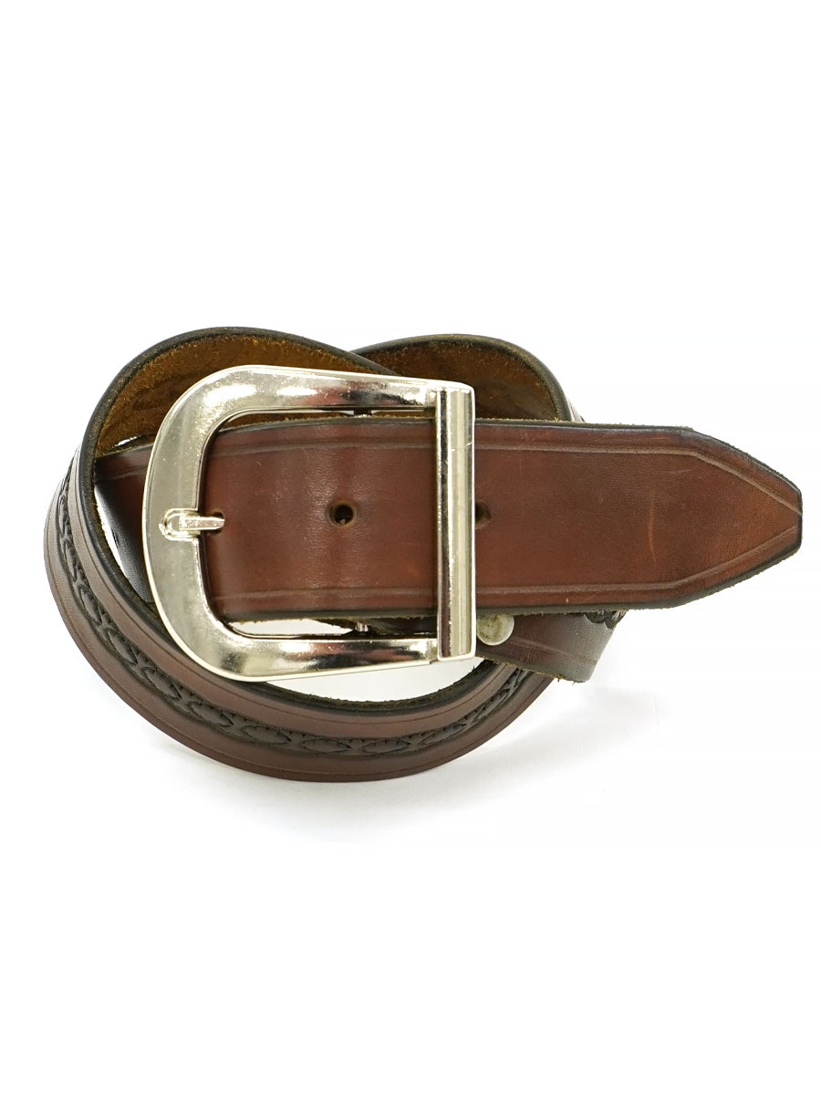 CARVING LEATHER BELT WITH D-CUN BUCKLE BROWN (APPROX. 32) MADE IN USA