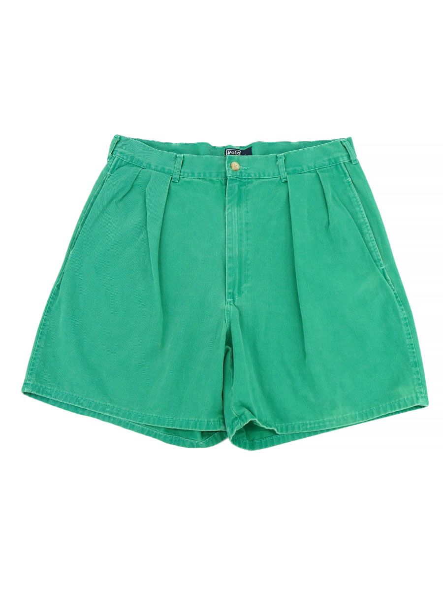 90'S RALPH LAUREN 2-TUCK POLO CHINO SHORTS EMERALD GREEN (APPROX. 32) MADE IN USA 