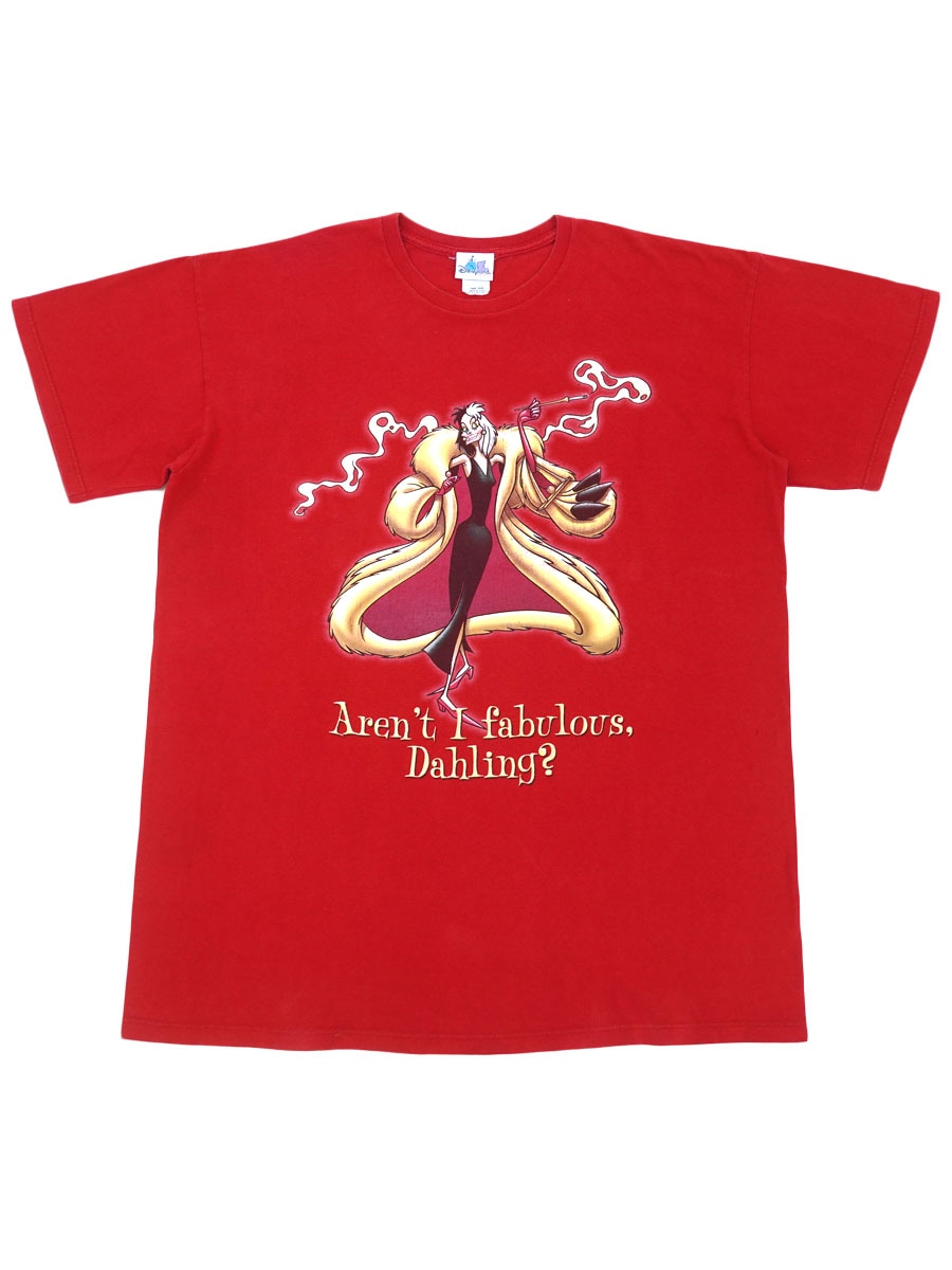 90'S～ DISNEYLAND RESORT ''CRUELLA'' T SHIRT RED (SIZE.ONE SIZE)