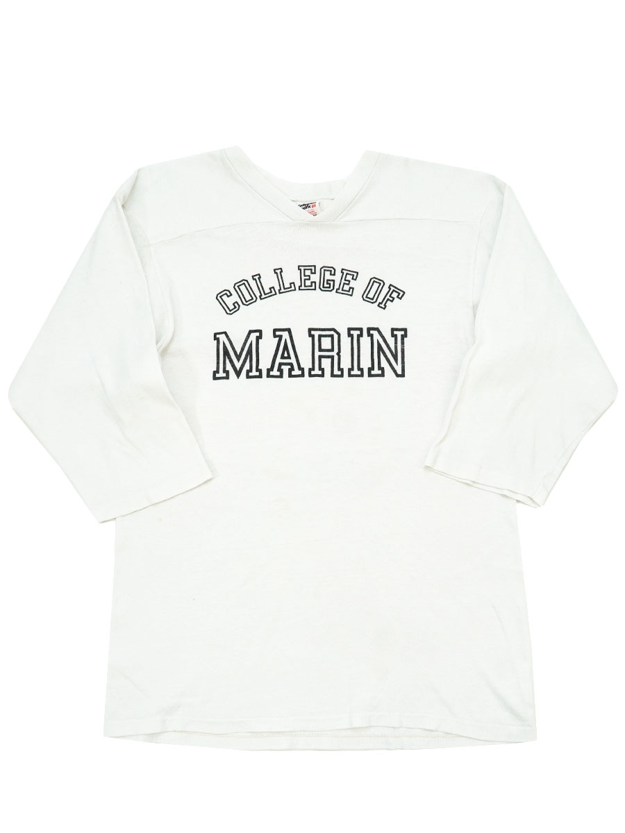 70'S～ COLLEGIATE PACIFIC ''COLLEGE OF MARIN'' FOTTBALL T SHIRT WHITE (SIZE.MEDIUM)