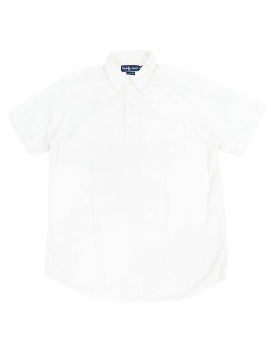 RALPH LAUREN 100%COTTON S/S B.D. PULLOVER SHIRT WHITE (SIZE.MEDIUM)