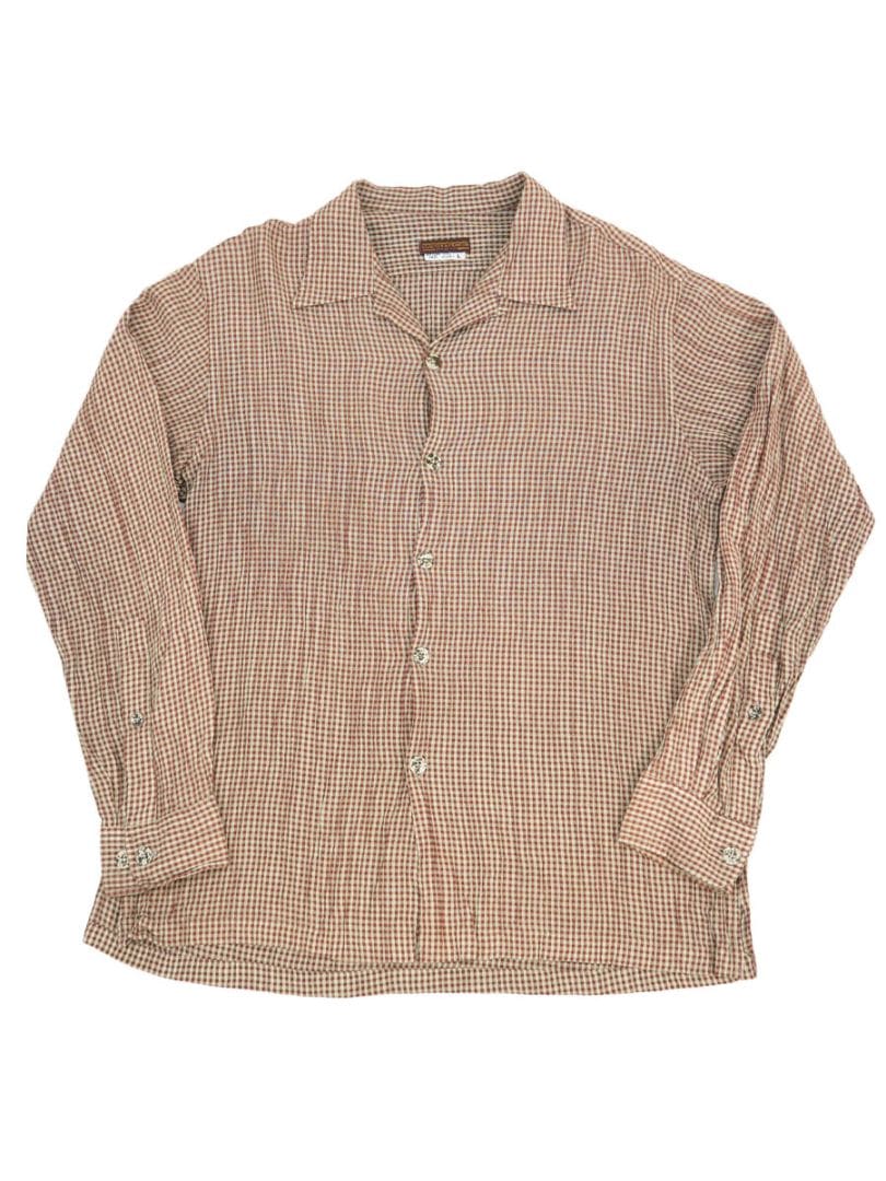 80'S～ CLACTON & FRINTON GINGHAM CHECK RAYON SHIRT (SIZE.LARGE)