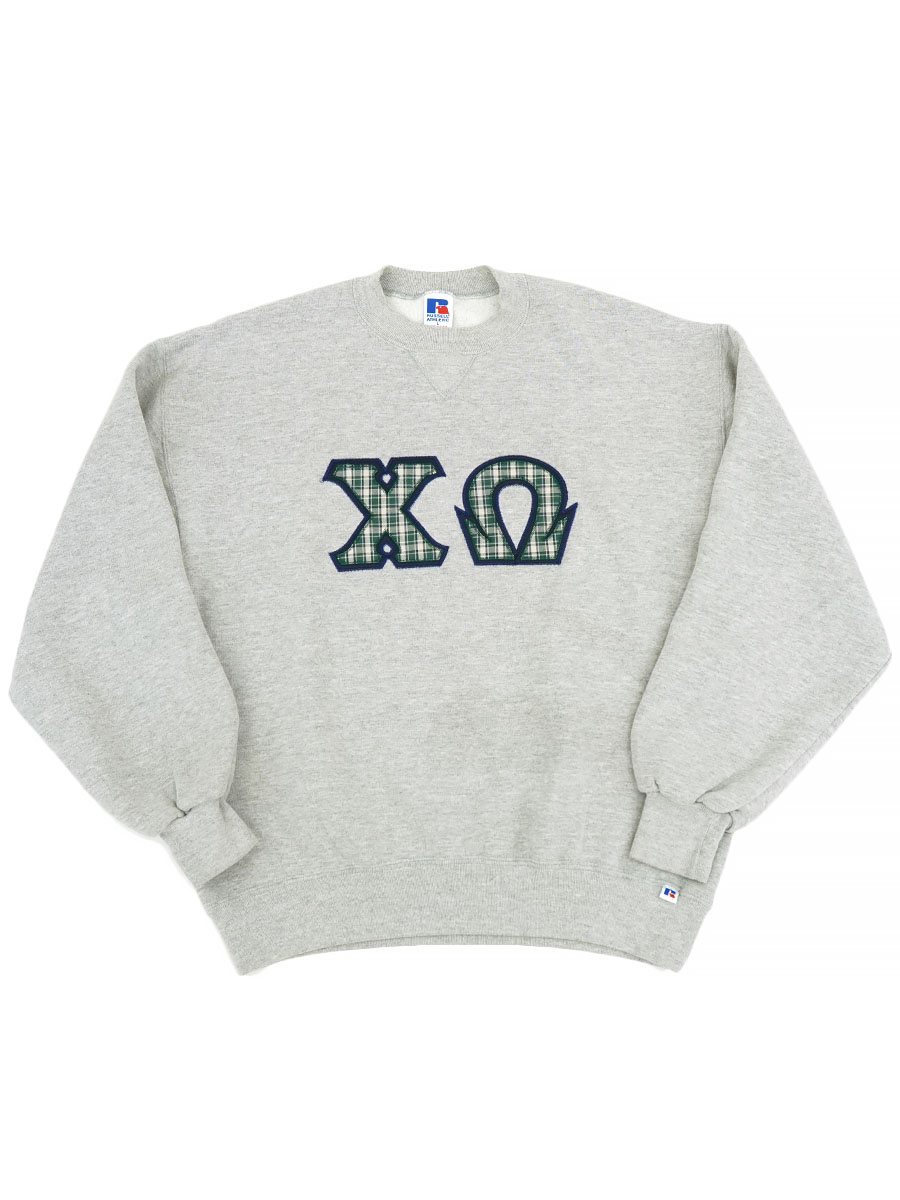 90'S RUSSEL ATHLETIC FRONT V ''χΩ'' LOGO PATCH SWEAT SHIRT (SIZE. LARGE) MADE IN USA