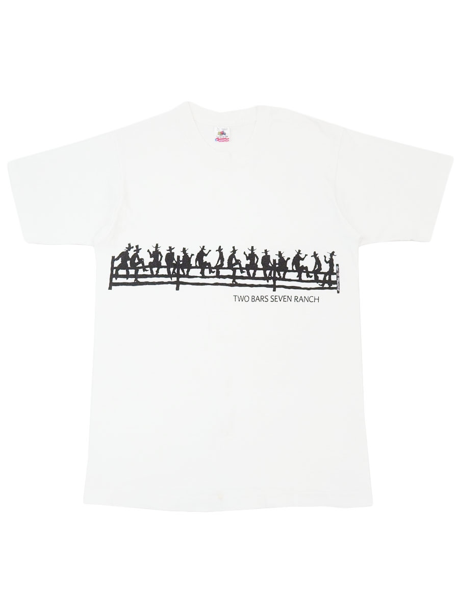 90'S FRUIT OF THE LOOM ''TWO BARS SEVEN RANCH'' T SHIRT WHITE (SIZE.MEDIUM) MADE IN USA