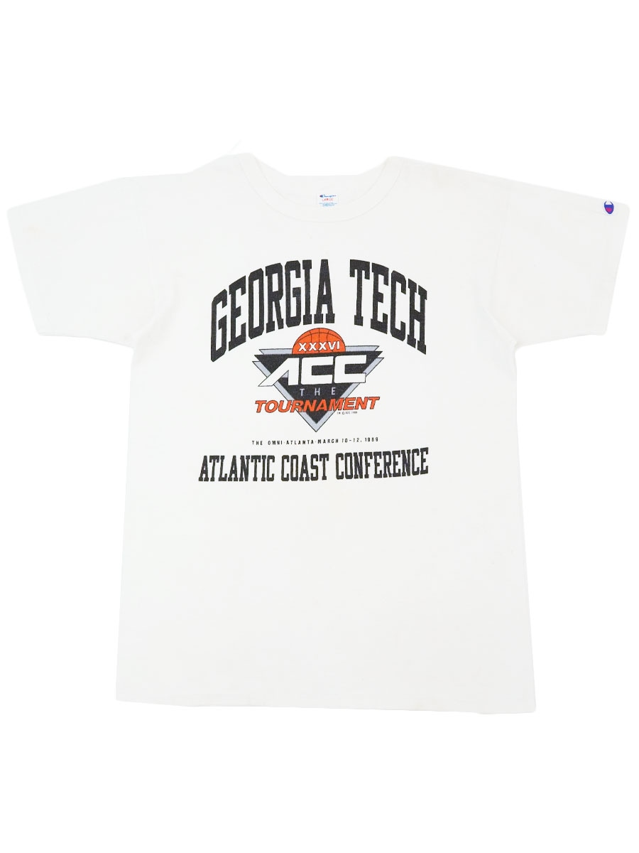 80'S CHAMPION ''GEORGIA TECH XXXVI ACC THE TOURNAMENT'' WATER PRINT T SHIRT WHITE (SIZE.LARGE) MADE IN USA