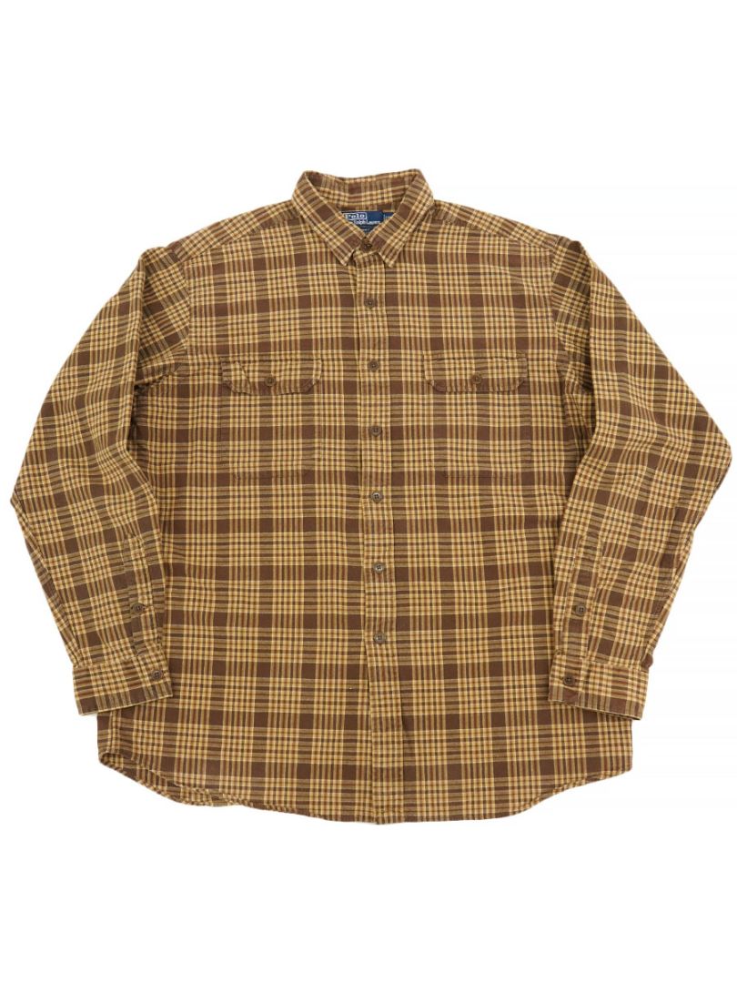 RALPH LAUREN ''G.I.SHIRT'' INDIA COTTON PLAID LONG SLEEVE SHIRT (SIZE. X LARGE)