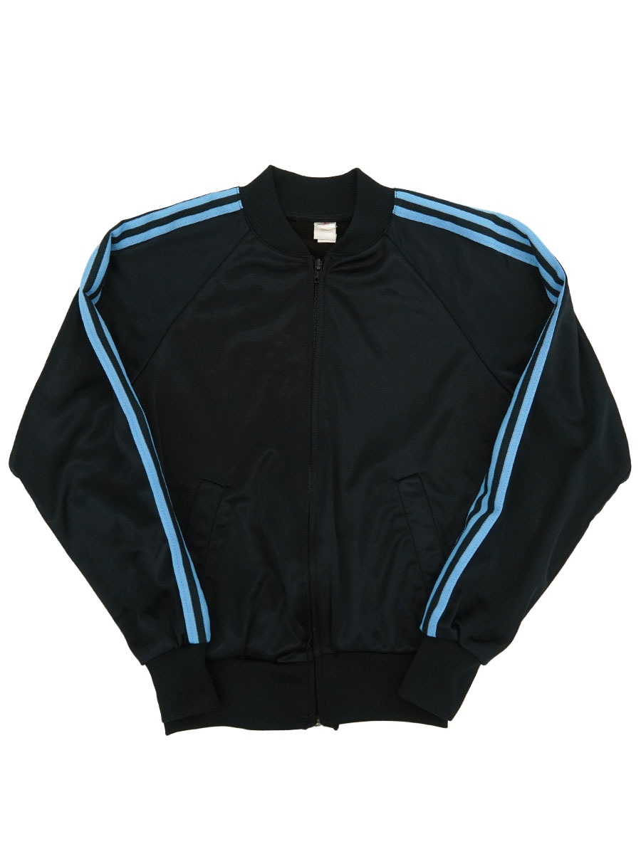 80'S～ THREE STRIPE TRACK JERSEY BLACK/SKY BLUE (SIZE.X SMALL) MADE IN USA
