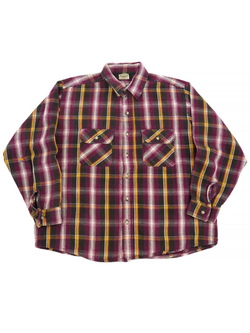 90'S FIVEBROTHER PURPLE PLAID FLANNEL SHIRT (SIZE. X LARGE)