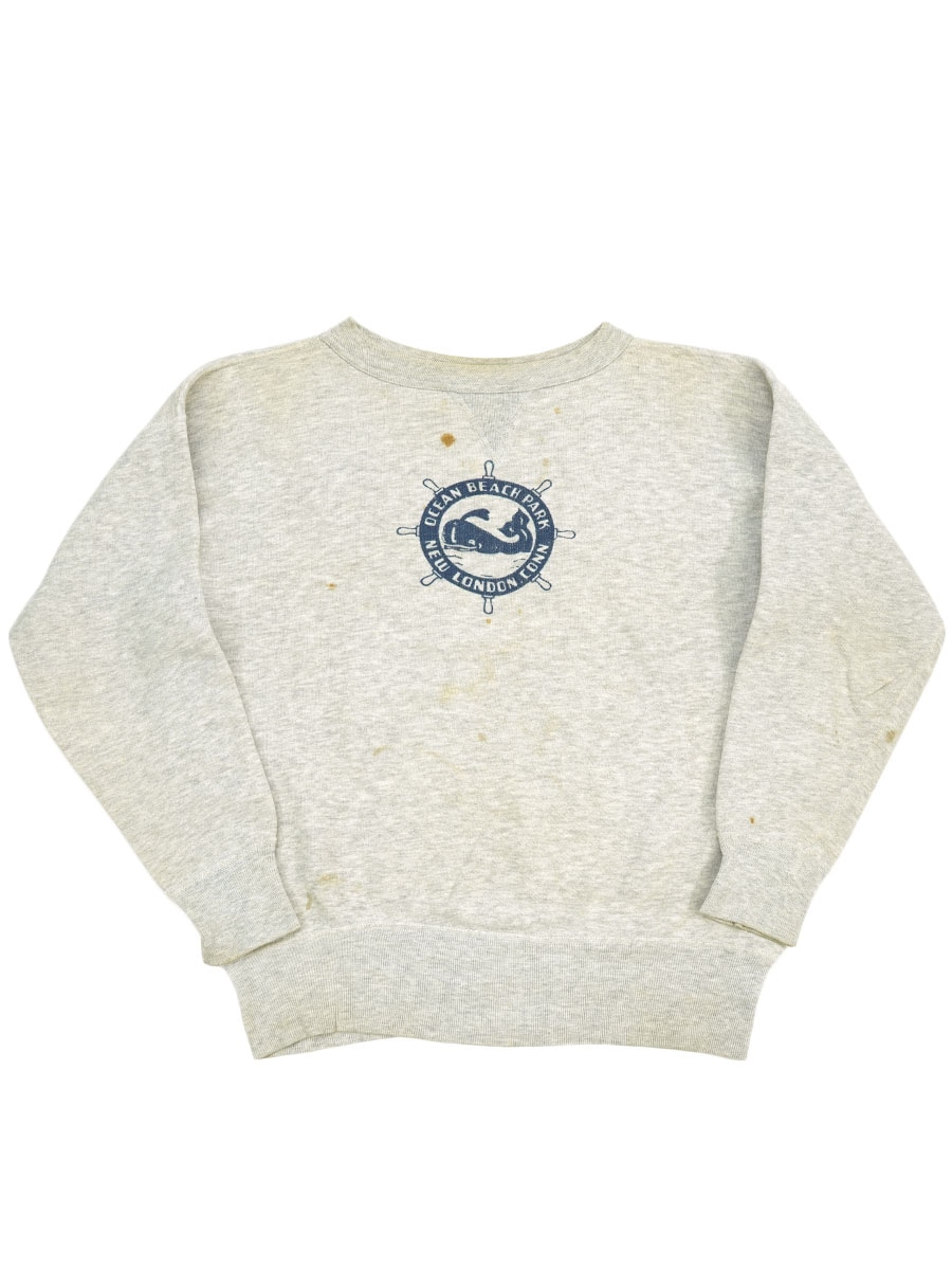 50's ''OCEAN BEACH PARK NEW LONDON CONN'' 前V セットインスリーブスウェット 実寸(L)