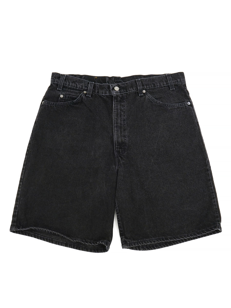 90'S LEVI'S 550 BLACK DENIM SHORTS WITH ORANGE TAB (SIZE. W38 L00