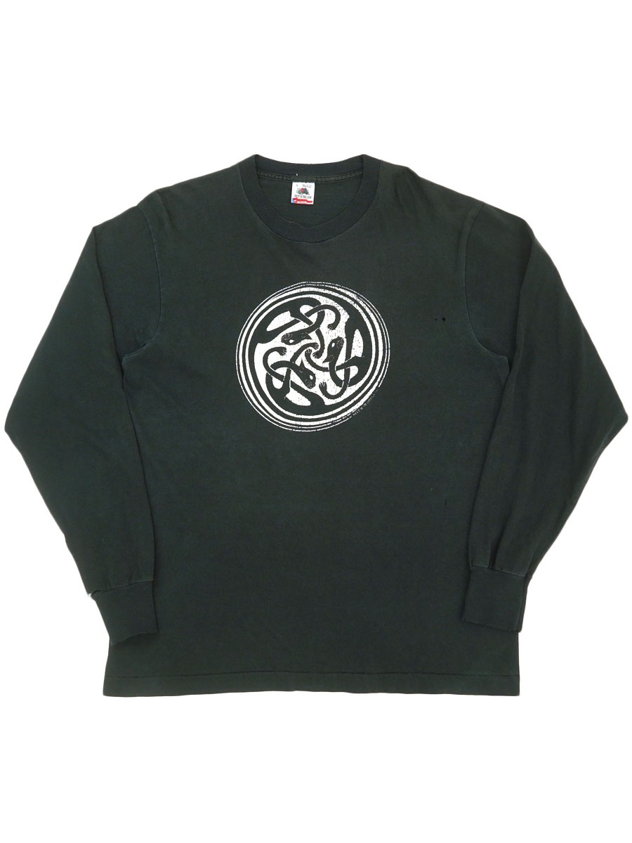 90'S FRUIT OF THE LOOM PRINT LONG SLEEVE T SHIRT BLACK (SIZE.LARGE) MADE IN USA