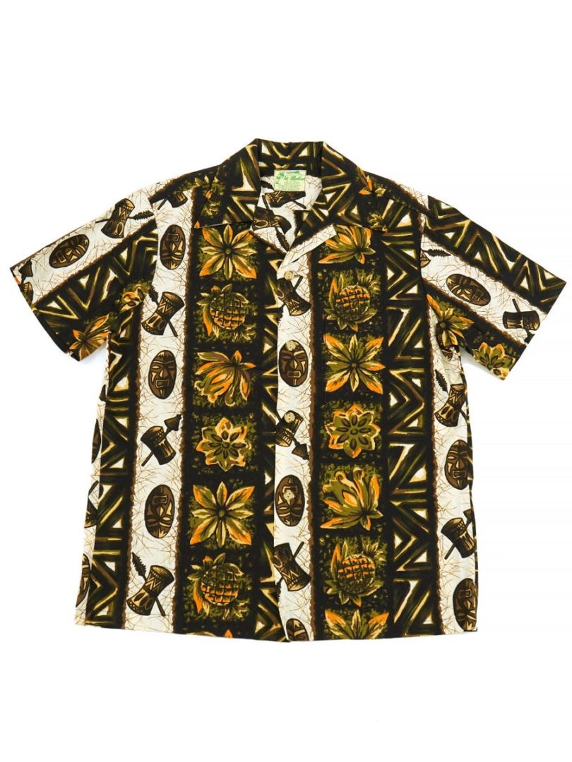 70'S UI-MAIKAI 100%COTTON BORDER HAWAIIAN SHIRT (APPROX. SMALL) NON-WASH