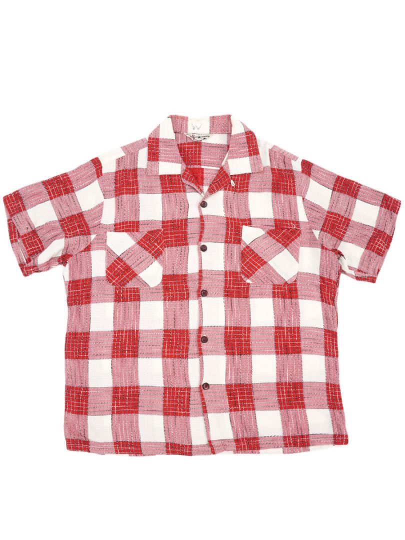60'S ARTVOGUE PLAID RAYON S/S SHIRT (SIZE.LARGE)