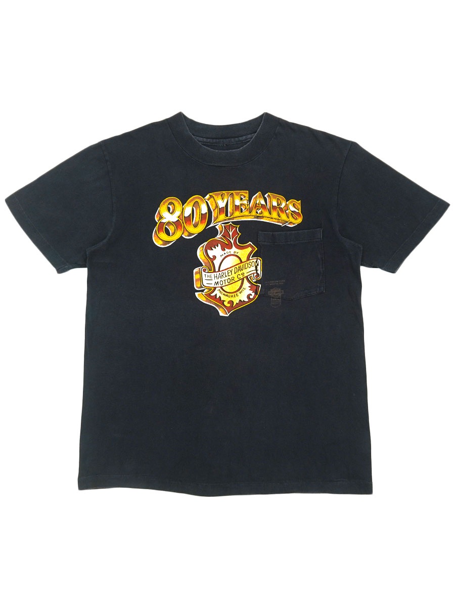 80'S HARLEY-DAVIDSON ''80 YEARS'' POCKET T SHIRT BLACK (APPROX.MEDIUM)