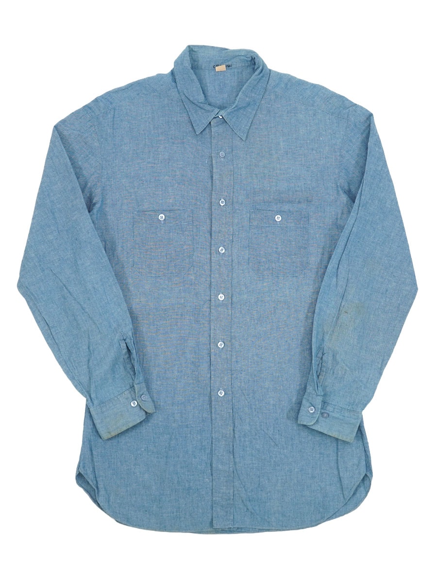 70'S LONG SLEEVE CHAMBRAY SHIRT (SIZE.LARGE)
