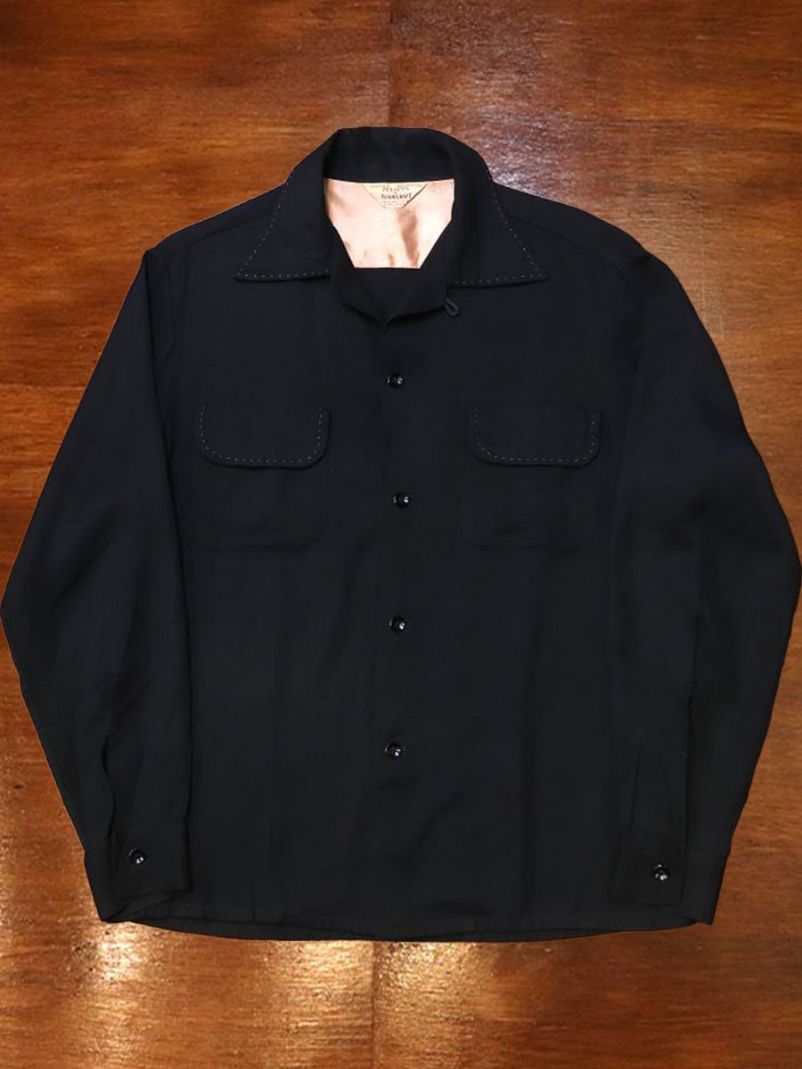 1950s L/S BLACK RAYON SHIRT , Size M | NEW ITEM | | BerBerJin WebStore