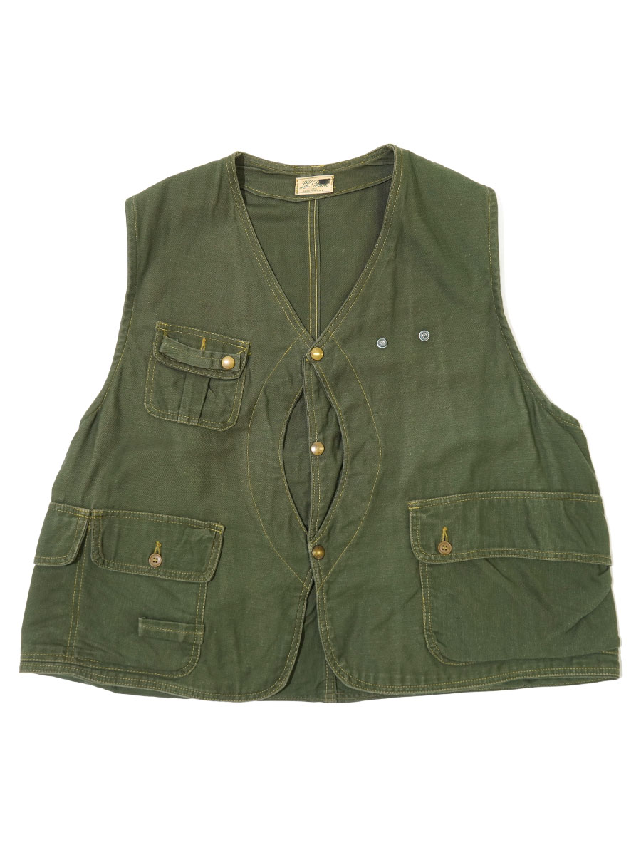 60'S L.L.BEAN HALF MOON POCKET COTTON FISHING VEST OLIVE GREEN