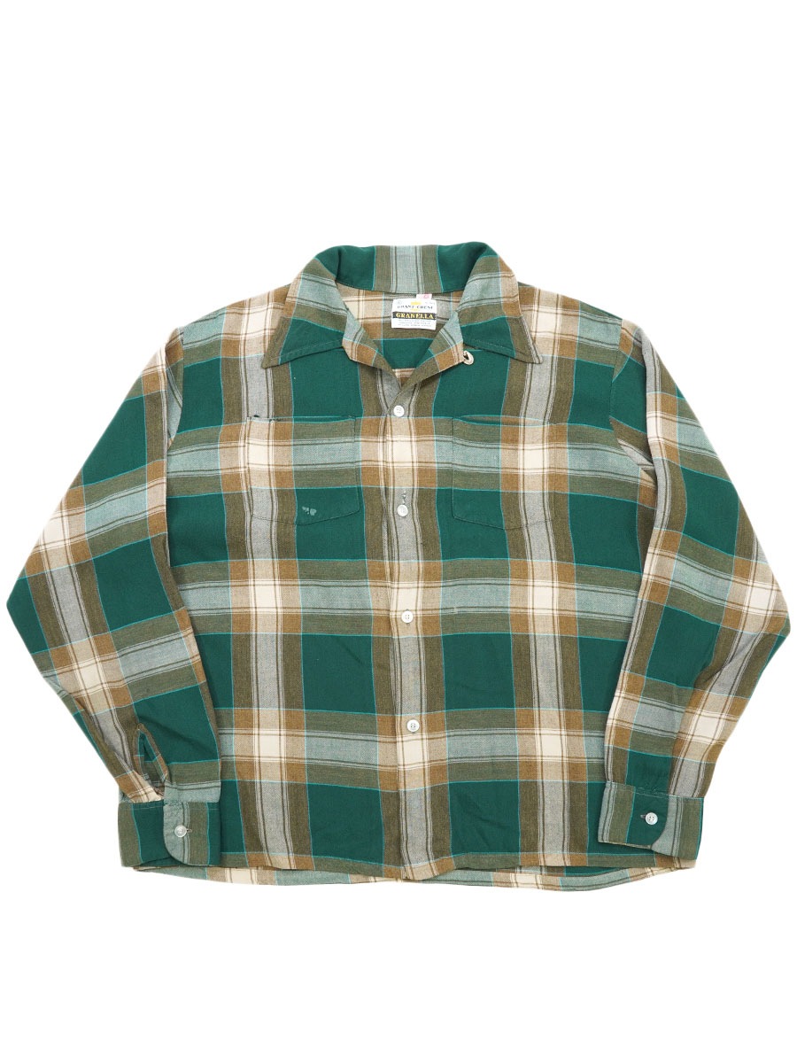 60'S～ GRANT-CREST PLAID RAYON LOOP COLLAR SHIRT (SIZE. LARGE