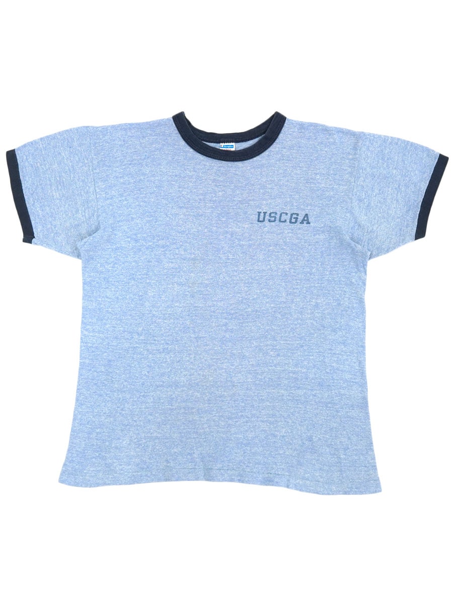 70'S CHAMPION ''USCGA'' WATER PRINT RINGER T SHIRT (SIZE.LARGE