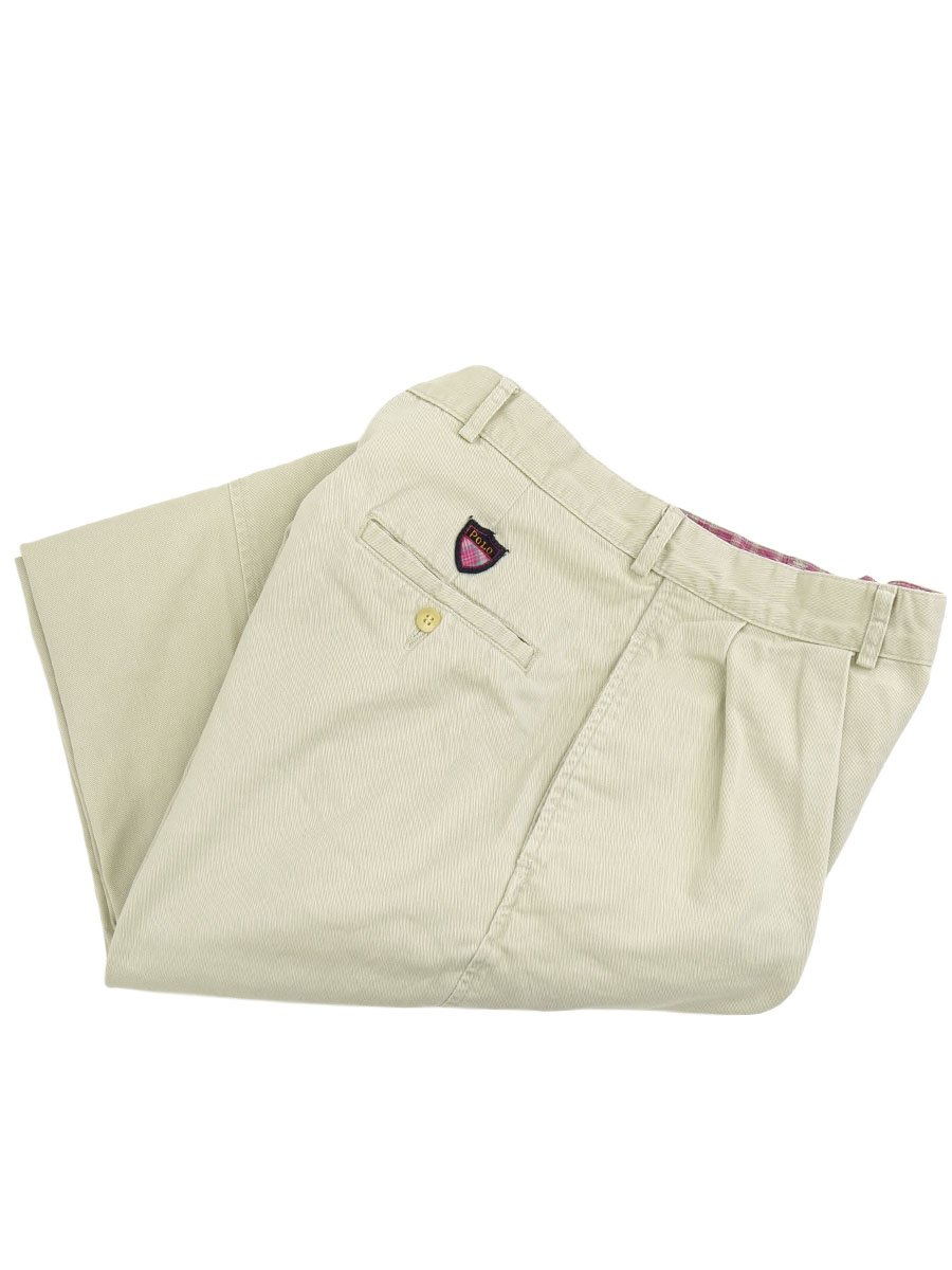 RALPH LAUREN 2 TUCK COTTON PANTS LIGHT BEIGE (SIZE.W35 L30) MADE
