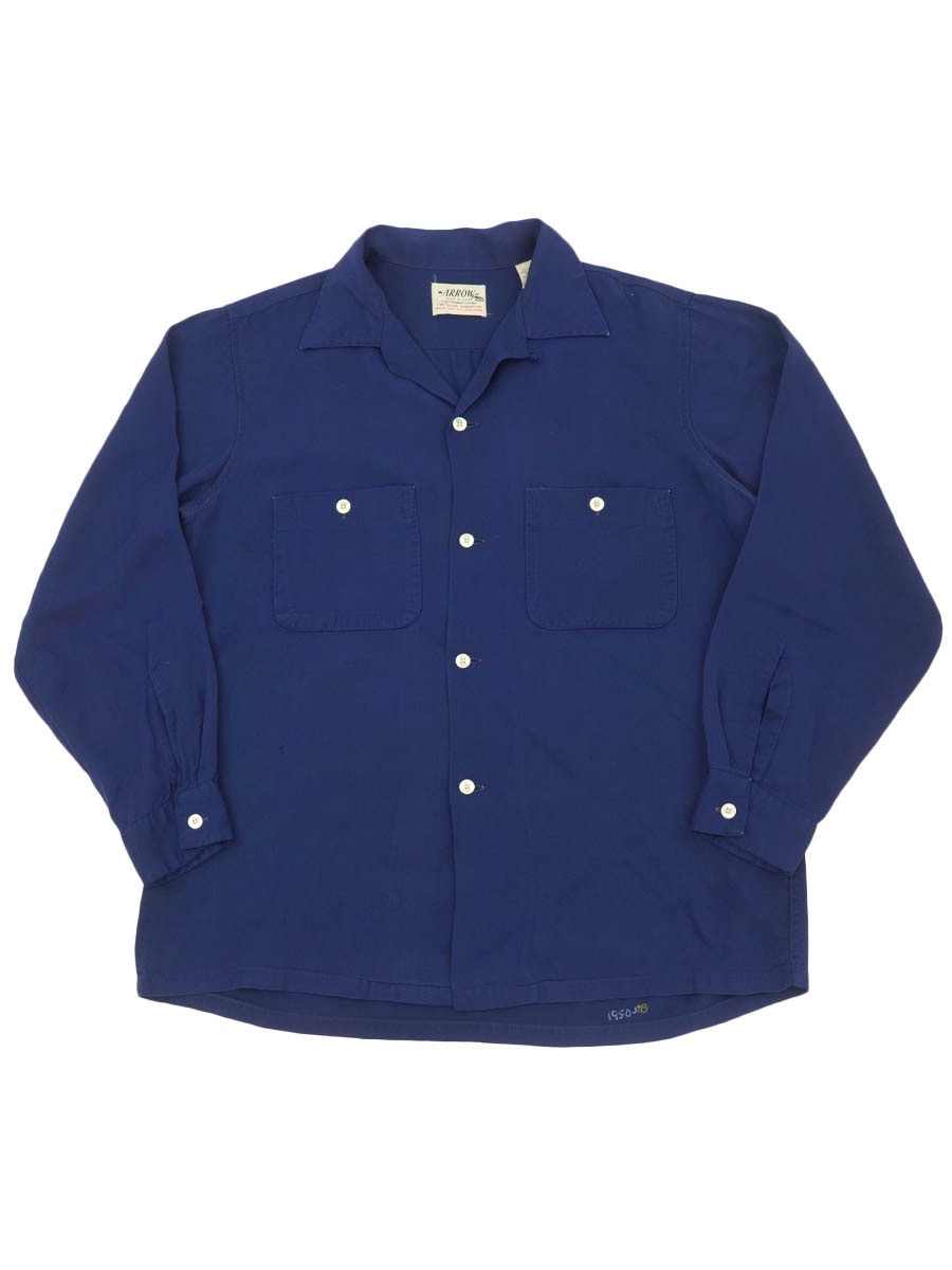 60'S ARROW LOOP COLLAR L/S RAYON SHIRT NAVY (SIZE.15) | NEW ITEM