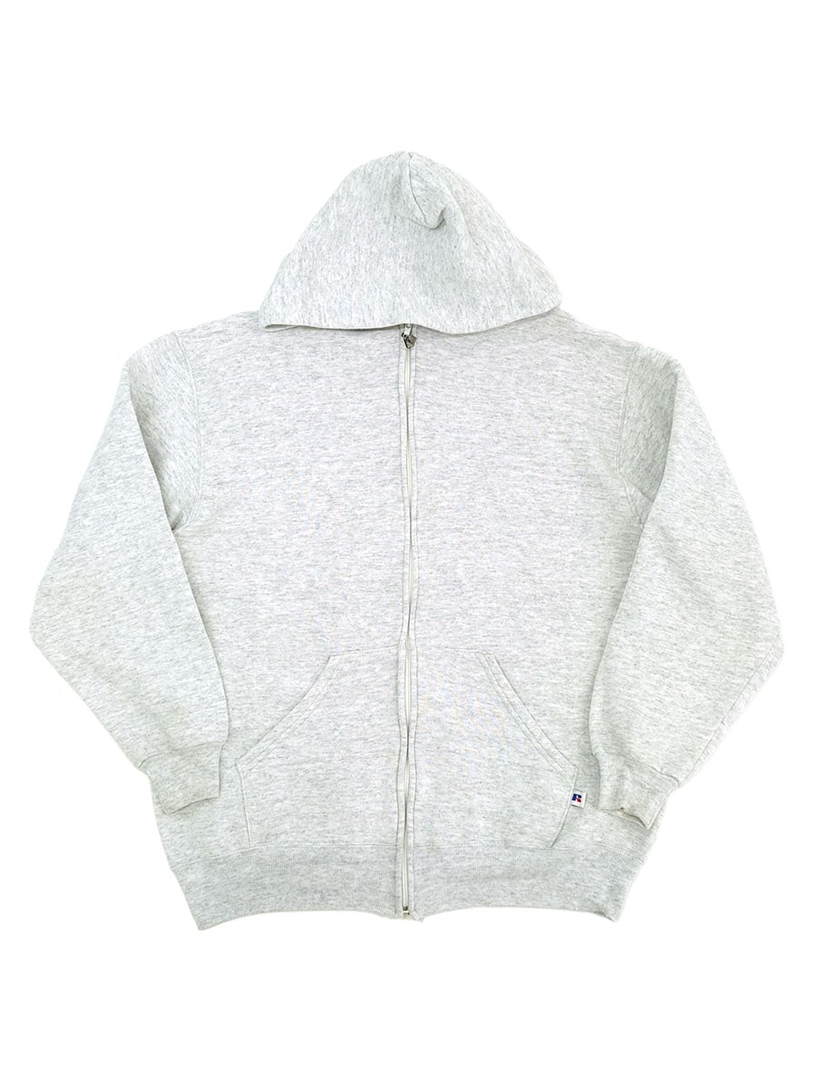 90'S RUSSELL ATHLETIC FULL ZIP HOODED SWEAT SHIRT GREY (SIZE.X