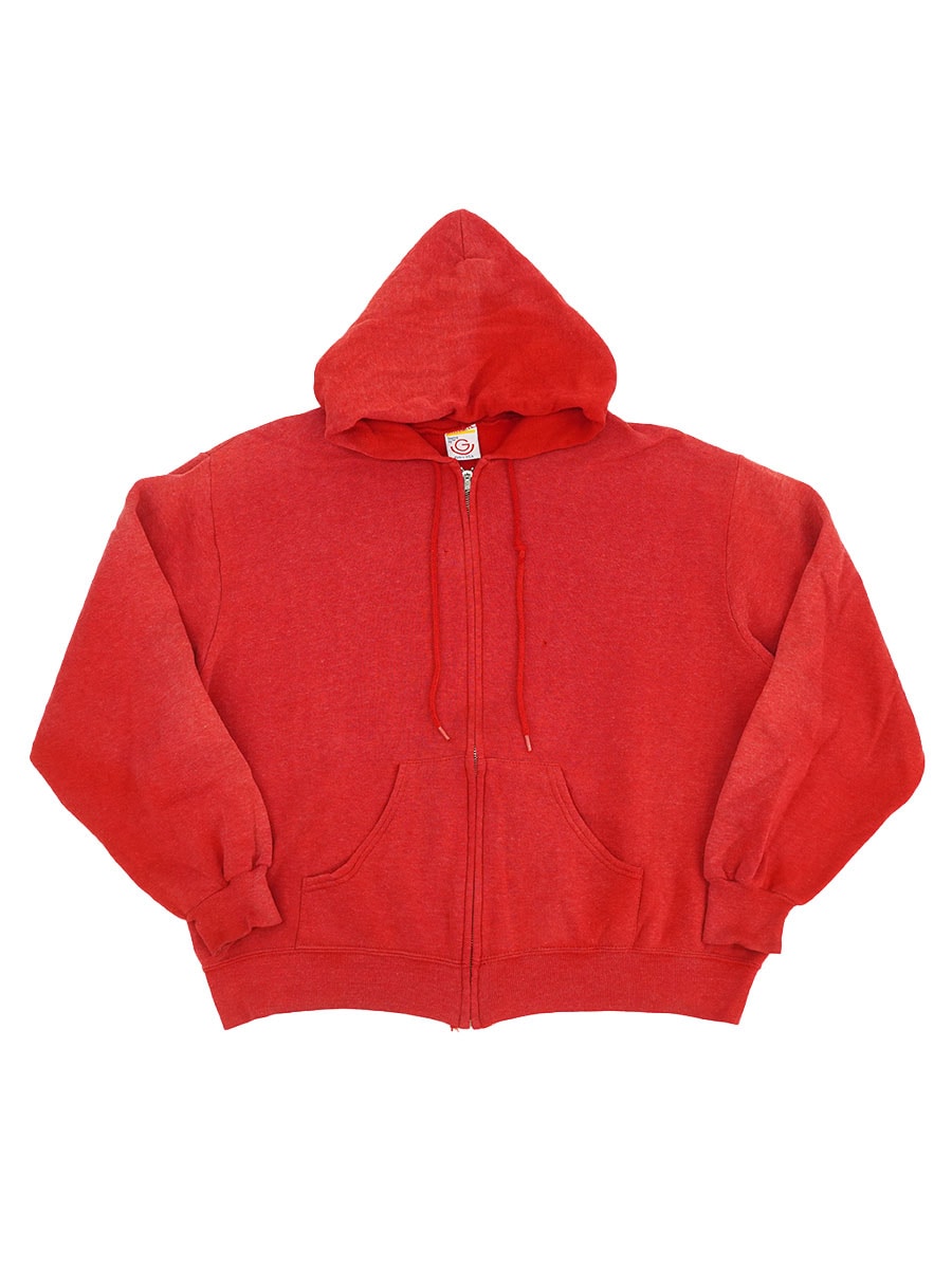 80'S GEARING UP FULL ZIP HOODED SWEAT SHIRT RED (SIZE.X LARGE