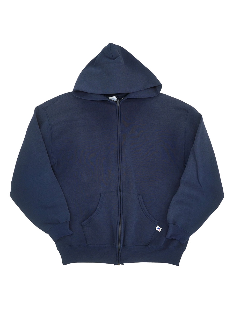 90'S RUSSELL ATHLETIC FULL ZIP HOODED SWEAT SHIRT PLAIN NAVY (SIZE