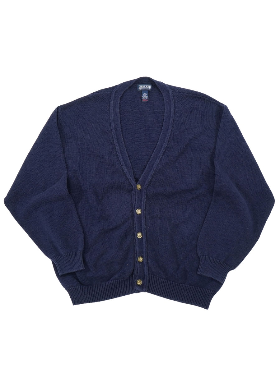 90'S LANDS' END PLAIN 100％ COTTON CARDIGAN NAVY (SIZE.X LARGE