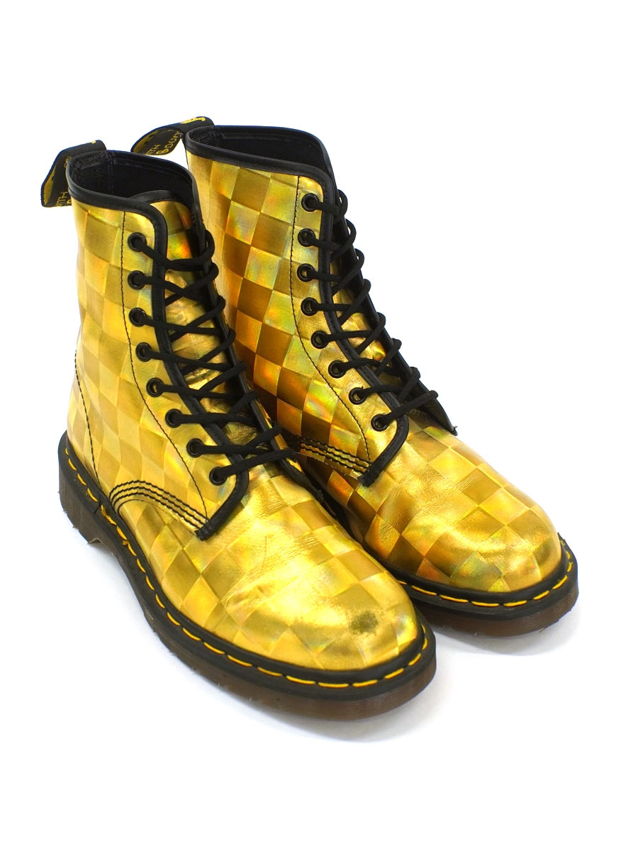DR.MARTENS 8 HOLE BOOTS HOLOGRAPHIC GOLD (SIZE.UK8) MADE IN ENGLAND