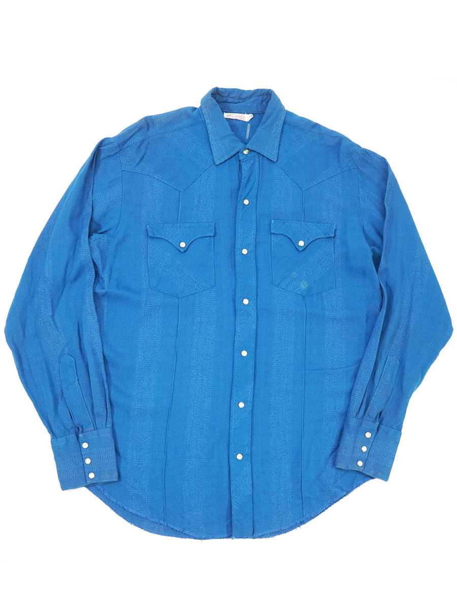 60'S LONG TAIL L/S RAYON WESTERN SHIRT BLUE (SIZE.16-35)