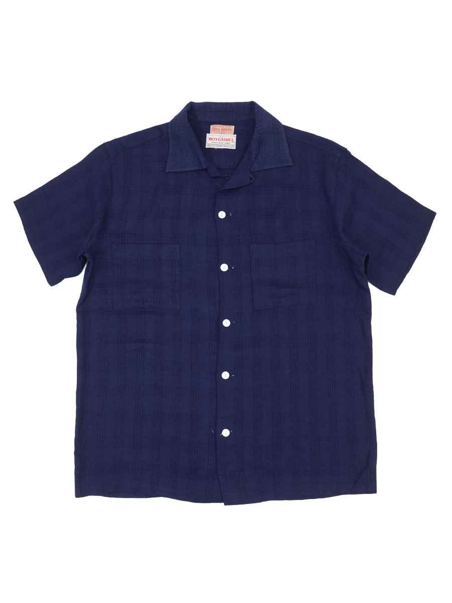50'S ISSA SHOPS 100% LINEN SHIRT NAVY (SIZE.MEDIUM)