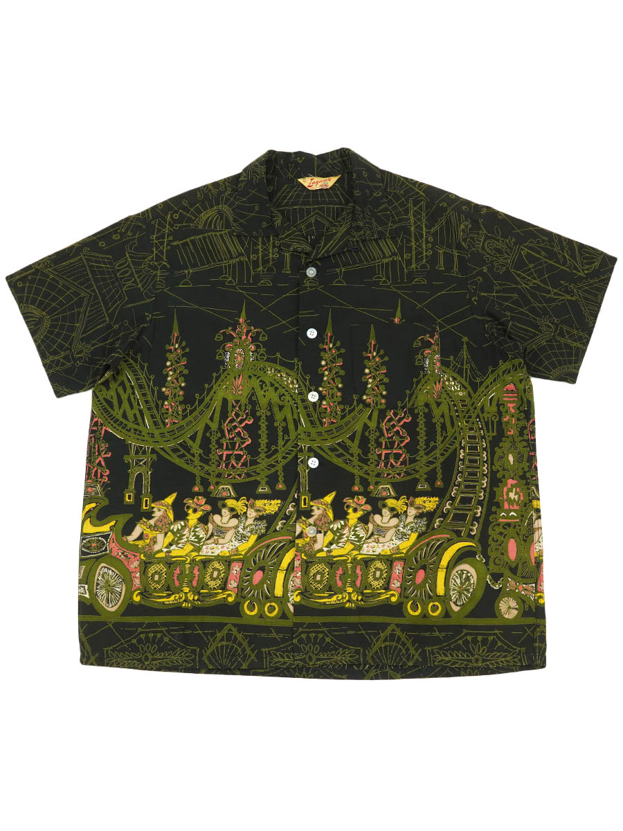 50'S LAGUNA COTTON HAWAIIAN SHIRT BLACK (SIZE.LARGE)