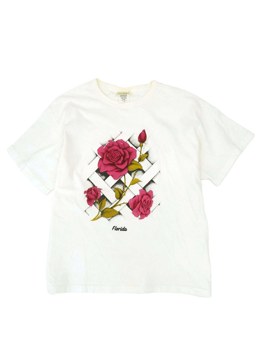 90'S  L.L.BEAN ''FLORIDA'' ROSE T SHIRT WHITE (SIZE.LARGE) MADE IN USA