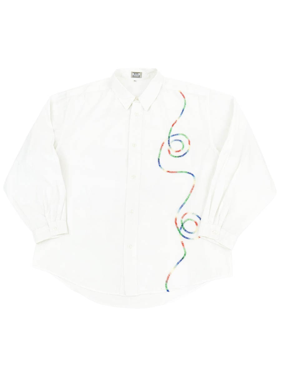 90'S BIEL BONNE EMBROIDERY DESIGN L/S SHIRT WHITE (SIZE.X LARGE)
