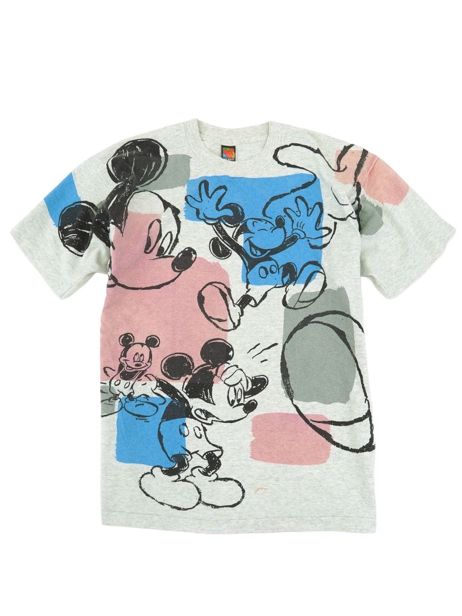90'S MICKEY UNLIMITED ''MICKEY'' ALL OVER PRINT T SHIRT GREY (SIZE.ONE SIZE) MADE IN USA