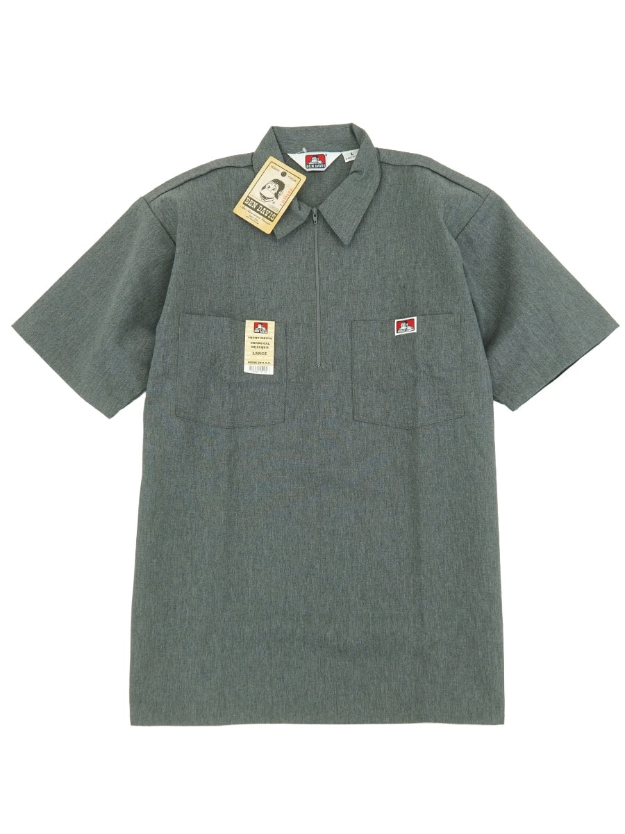 BEN DAVIS HALF ZIP S/S SHIRT CHACOAL HEATHER (SIZE. LARGE) MADE IN USA NOS
