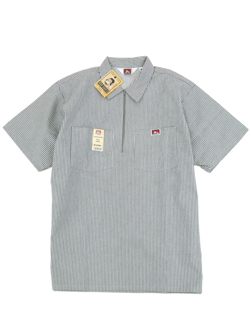 BEN DAVIS HALF ZIP S/S SHIRT GREY STRIPE (SIZE. X LARGE) NOS
